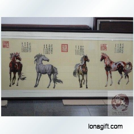 纯手工驷马图挂画刺绣