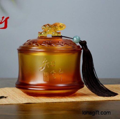 知竹琉璃茶叶罐（琥珀色）