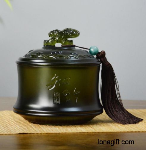 翠绿色知竹琉璃茶叶罐