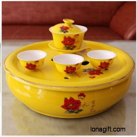 黄釉茶具陶瓷套装